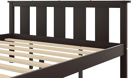 Miniatura 6 de MERITLINE Base de cama tamaño individual, plataforma de madera maciza, base de colchón, cama de trineo con cabecero, estribo, soporte de listones de