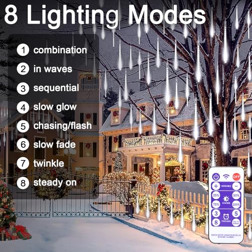 MXJFYY Solar Meteor Shower Lights, 11.8 Inch 10 Tube 240Leds Outdoor String, Waterproof Falling Lights with Remote - Image 3