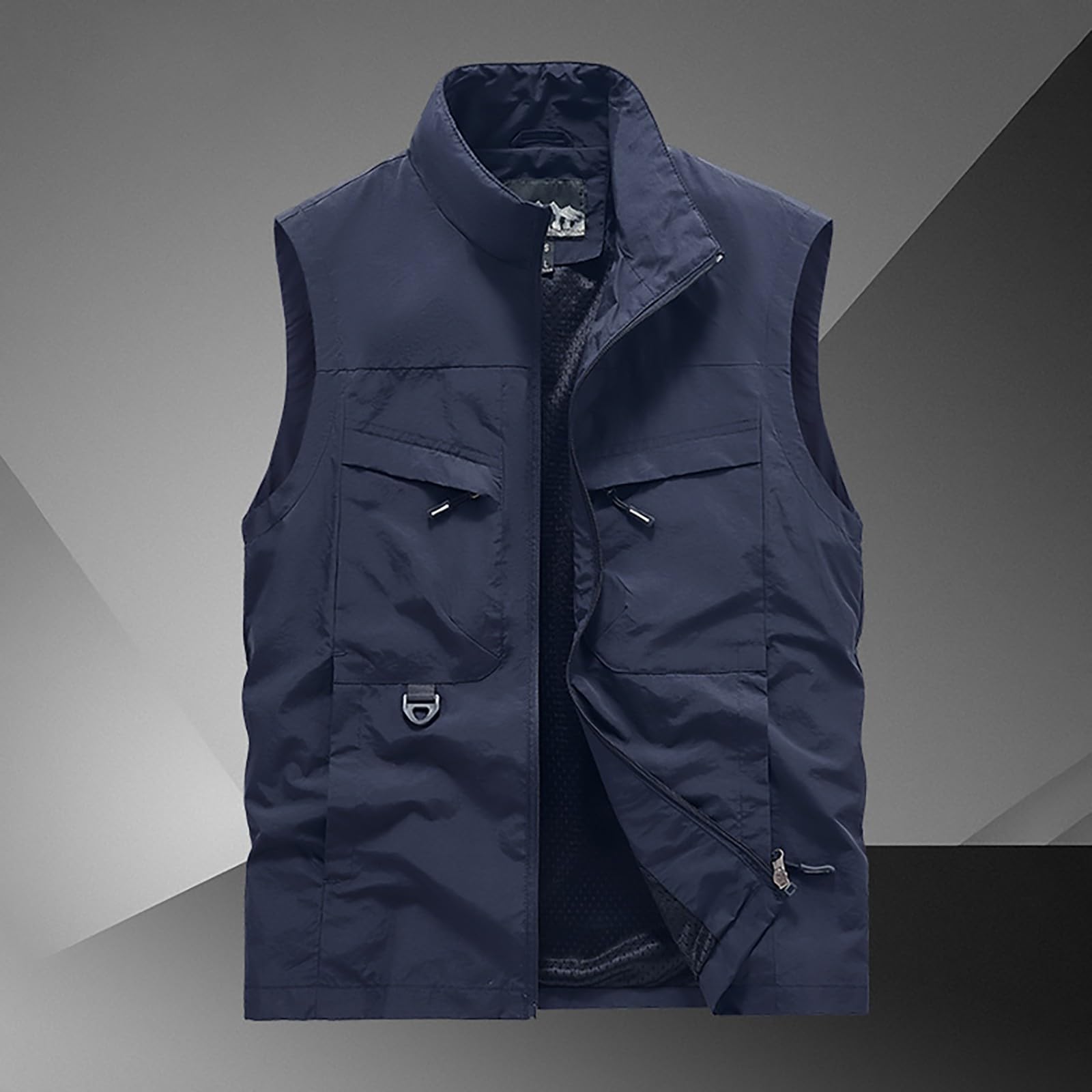 Chaleco deportivo para hombre, ligero, chaqueta de exterior, transpirable, cuello alto, chaleco de trabajo, chaleco de pesca con múltiples bolsillos, chaleco de caza con cremallera, chaleco sin mangas