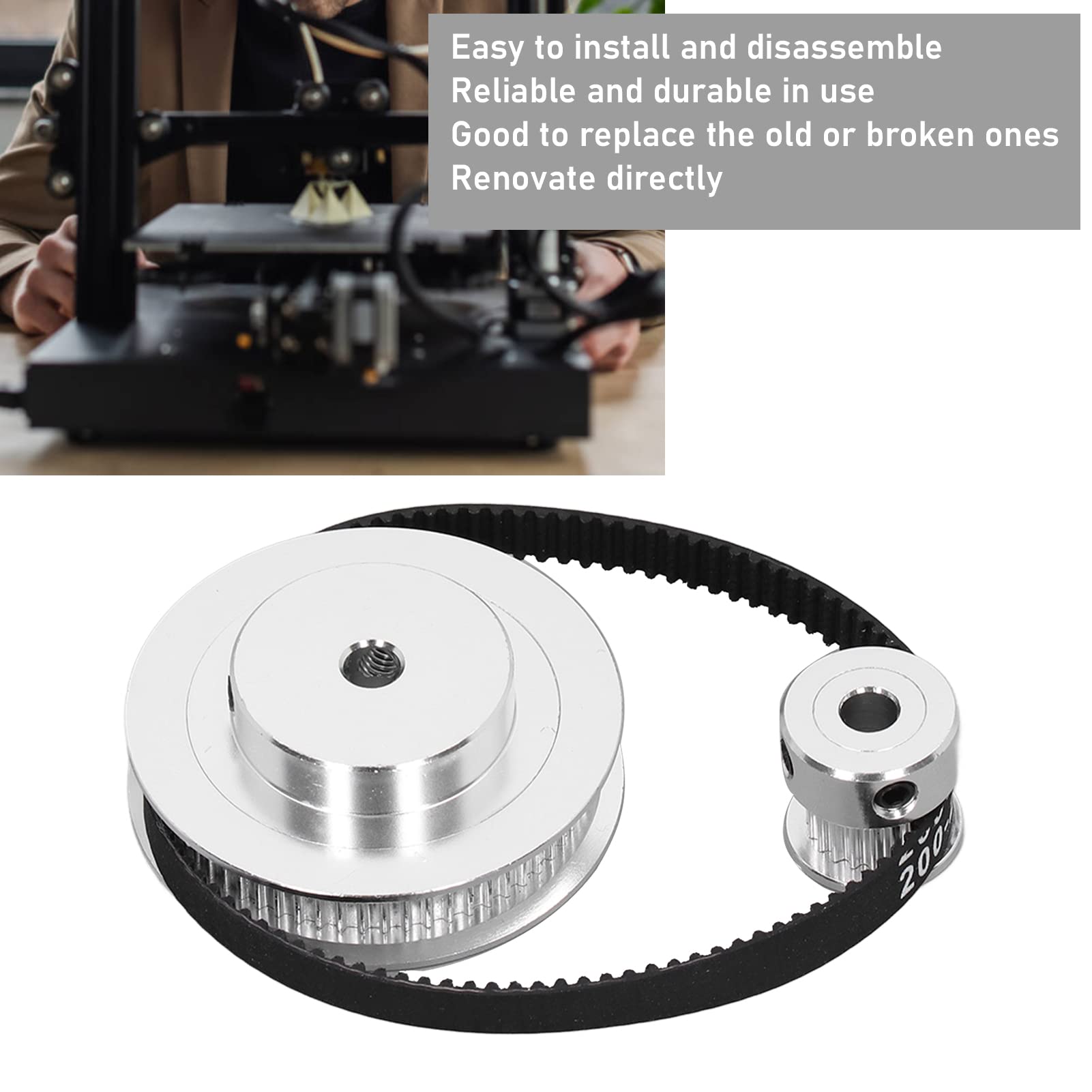 Kit Poulies GT2 QWORK Pour Imprimante 3D - 2x20D + 2x60D + Courroies 200mm Aluminium