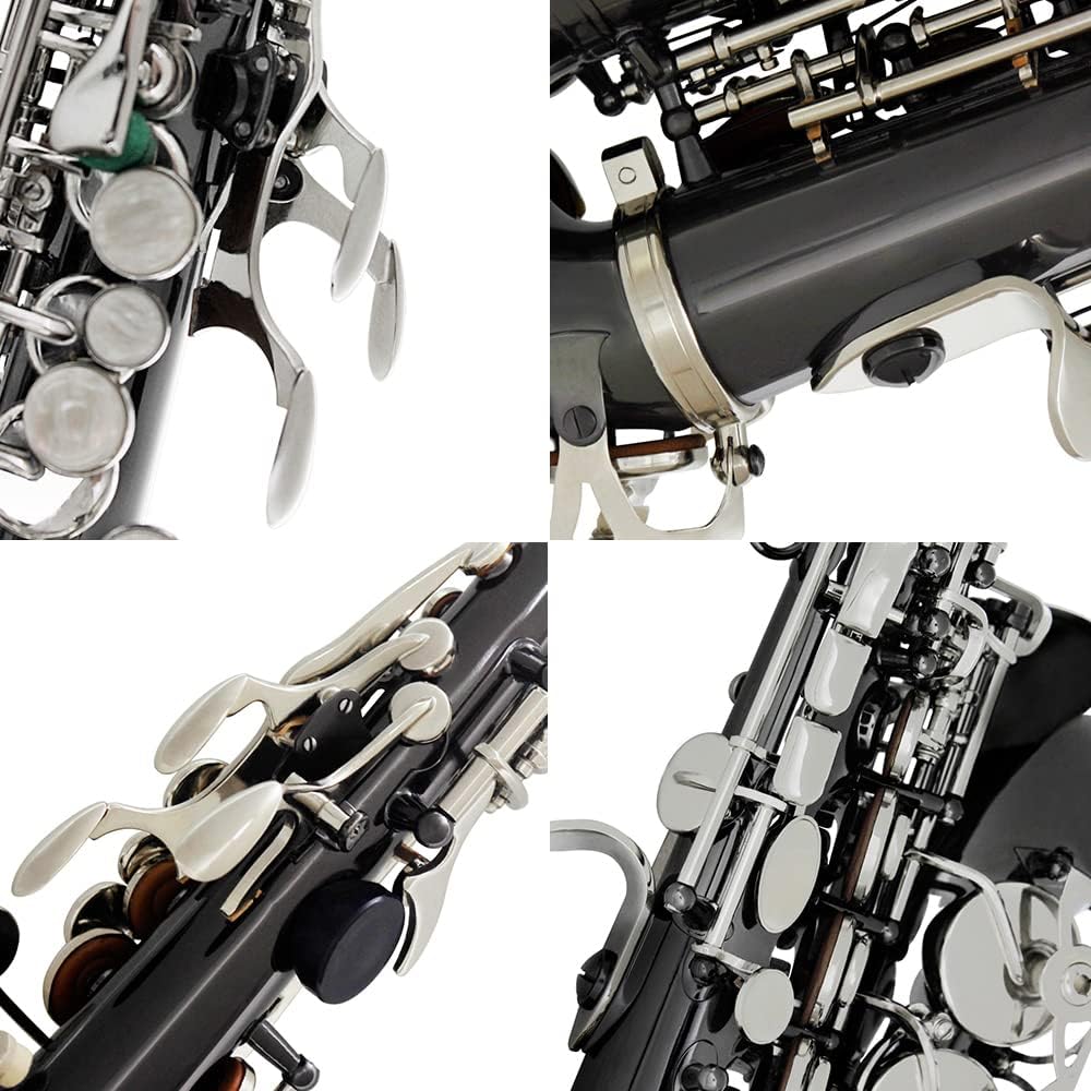 Kit Sassofono Soprano Ottone Sib Sax Soprano Piegato con Custodia per il Trasporto Kit per la Pulizia della Cinghia del Sax Strumenti a Fiato