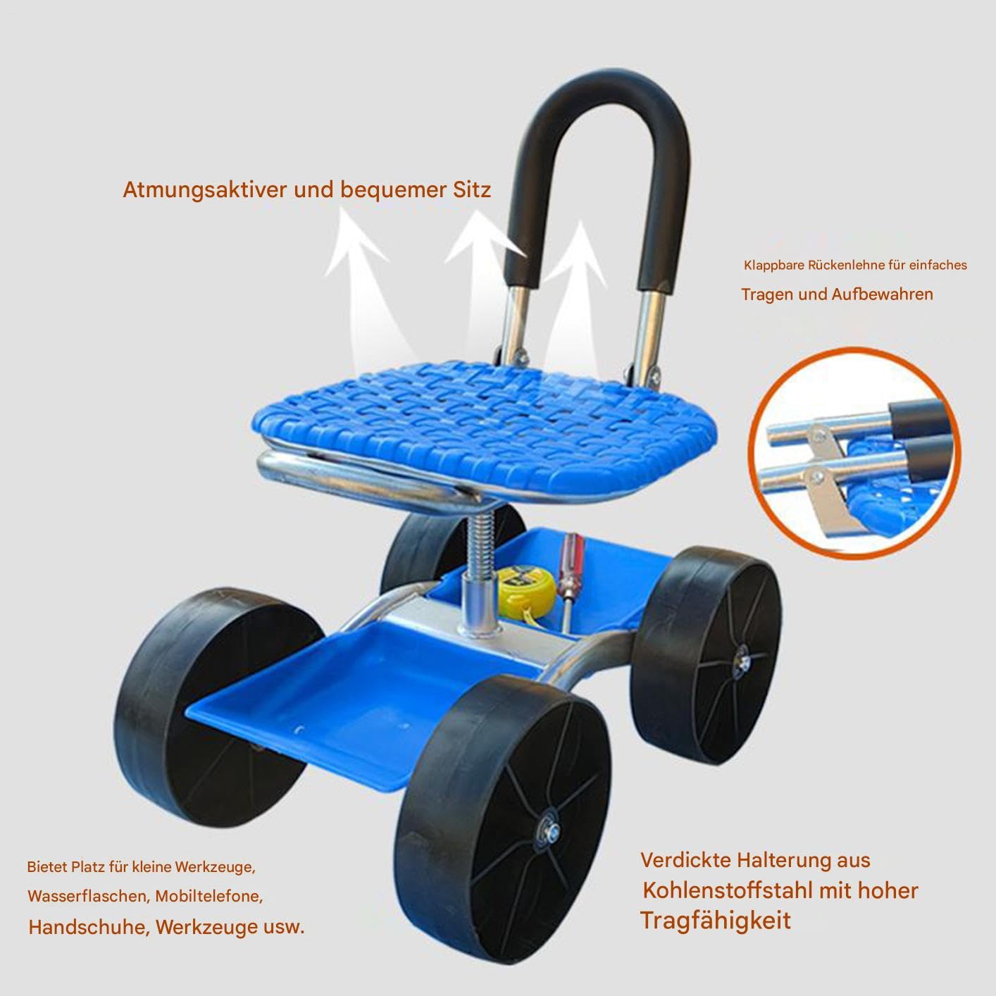de jardín con asiento Silla giratoria 360 grados con ruedas | Taburete rodante para jardinería para exteriores jardín patio césped granja plantar desherbar personas mayores hombres