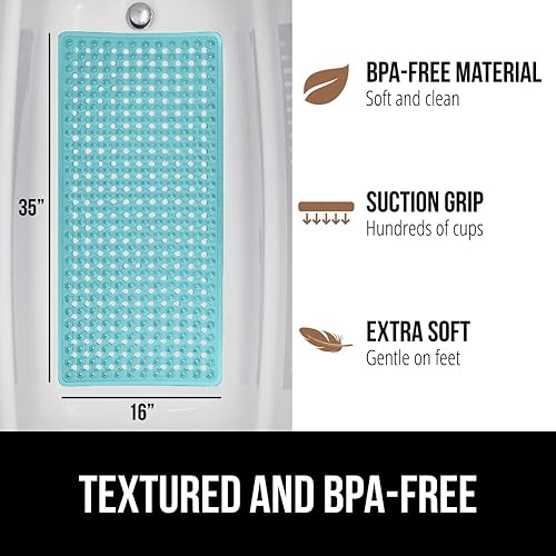 Vista 5 de GORILLA GRIP Patented Bath Tub Shower Mat, Machine Washable Bathtub Floor Liner Mats, Suction Cups and Drain Holes to Keep Tubs Clean, Soft on Feet