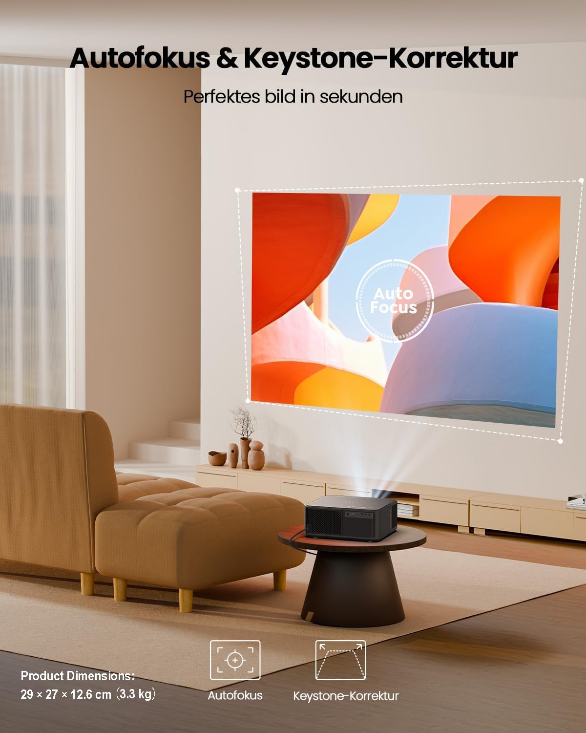Beamer 4K mit Android TV 11.0, Sound by JBL, Dolby Audio, NFC, Autofokus, Auto Trapezkorrektur, WiFi6, Bluetooth, YABER K2s 1080P Full HD Beamer Heimkino Outdoor 300" Display Video Projektor