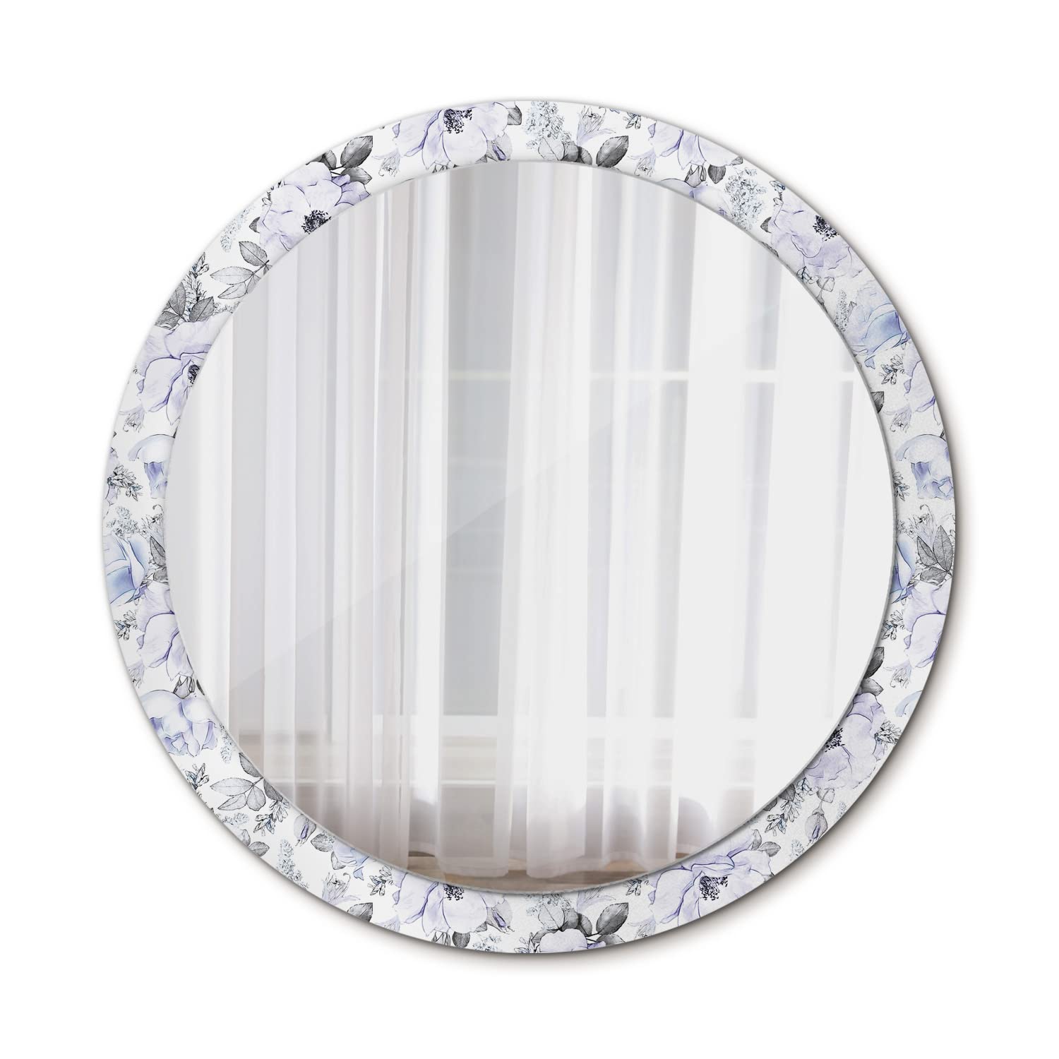 Miroir mural rond Ø100 cm avec motif de roses bleues en verre Tulup