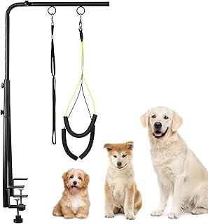WeGXY Hundepflegearm mit Doppelklemme - Höhenverstellbar (49-74 cm) Hundezubehör für Hunde - inkl. Schlaufe & Nicht Sitzenden Haunch-Halter - für Baden, Föhnen, Fellpflege & Krallenpflege bei Hunden product image