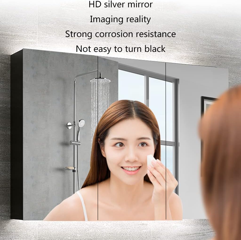 Bathroom Wall Cabinet, Mirror Cabinet Storage, Bathroom Mirror Cabinet, Bathroom Mirror Box, Nordic Solid Wood Mirror Cabinet, Mirror with Shelf,White-90 * 75 * 14cm