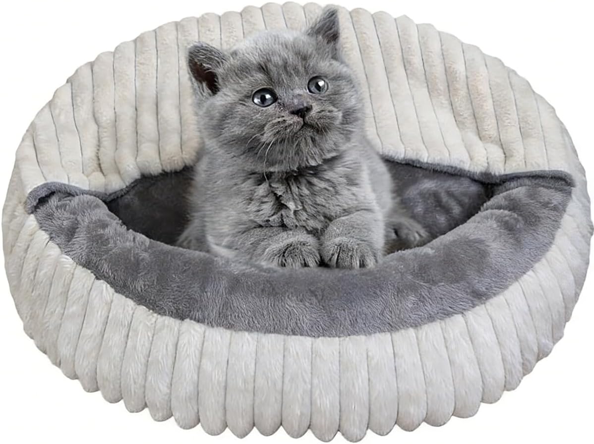 Cat Cave Bed for Indoor Cats, Washable Covered Cat Bed Hooded Kitty Bed Soft Fluffy Pet Bed for Puppy Cat Bed Kitten Bed, Washable Round Cat Beds for Indoor Cats