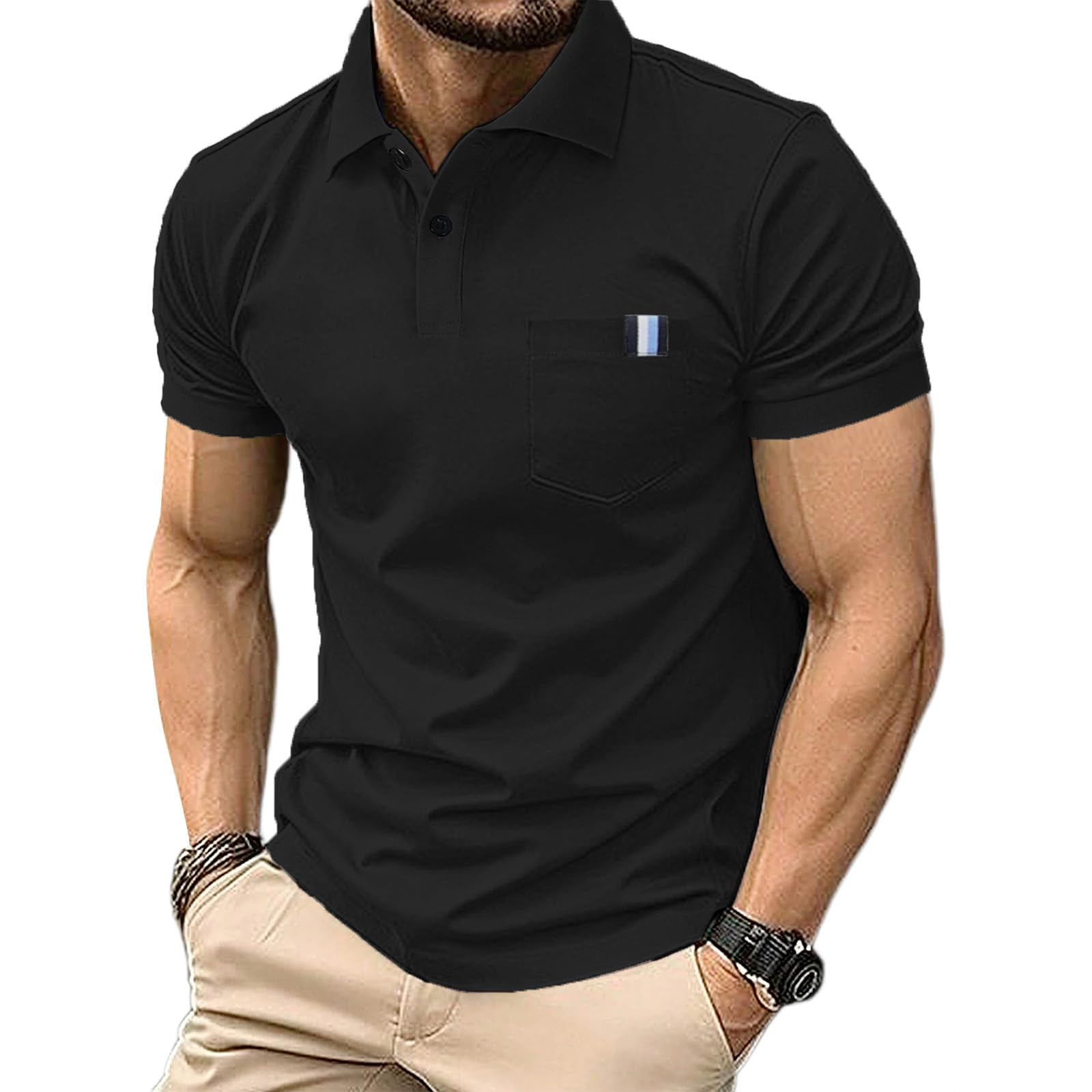 Yageshark Poloshirts Herren Kurzarm Baumwolle Sommer Atmungsaktives Männer Knopfleiste Casual Sport Shirt mit Brusttasche Basic Klassisches Golf Polohemd