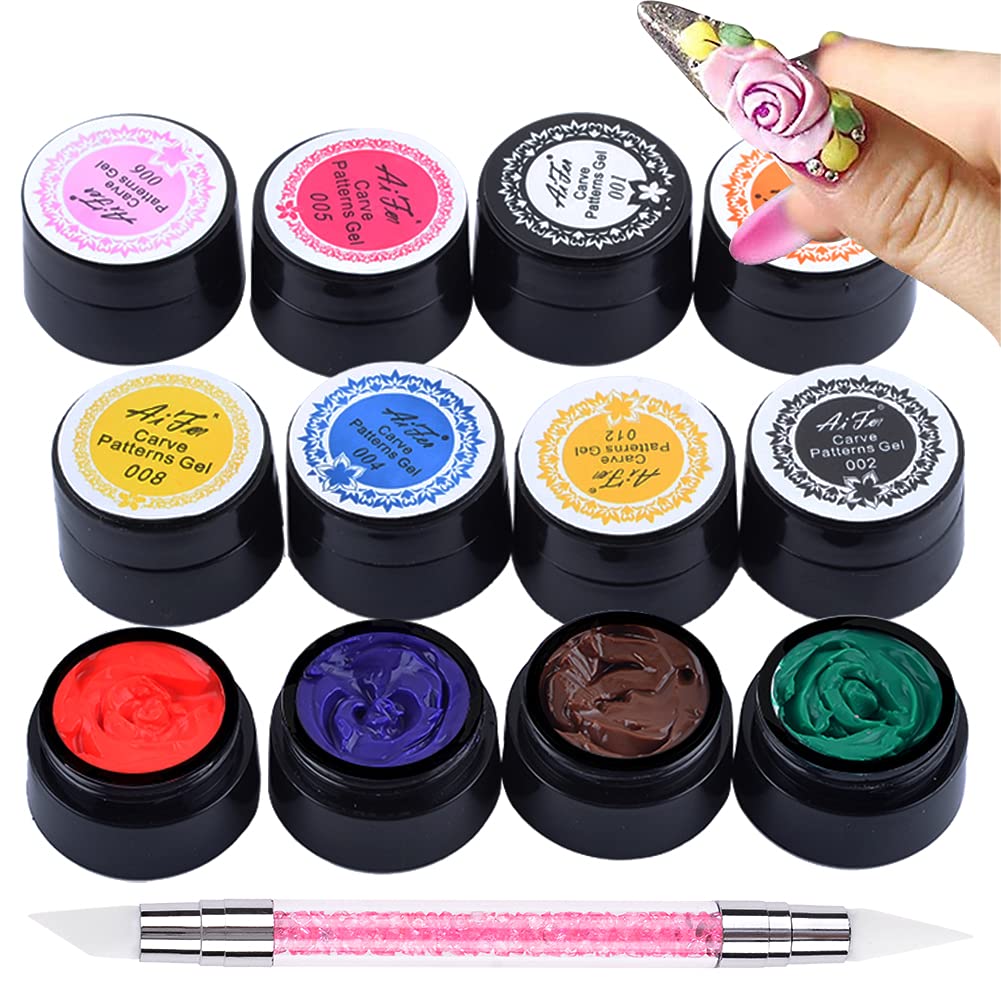 12 Color 3D Nail Sculpting Gel Set – Professional Carving Gels for Nail Art Design, Soak Off Polish Decoration, Flower Patterns & Precision Modeling Tools for Adults