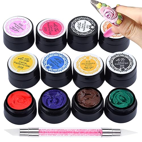 BAIYIYI Juego de gel para esculpir uñas 3D de 12 colores, geles profesionales para tallar arte de uñas, decoración de esmalte de remojo, patrones de