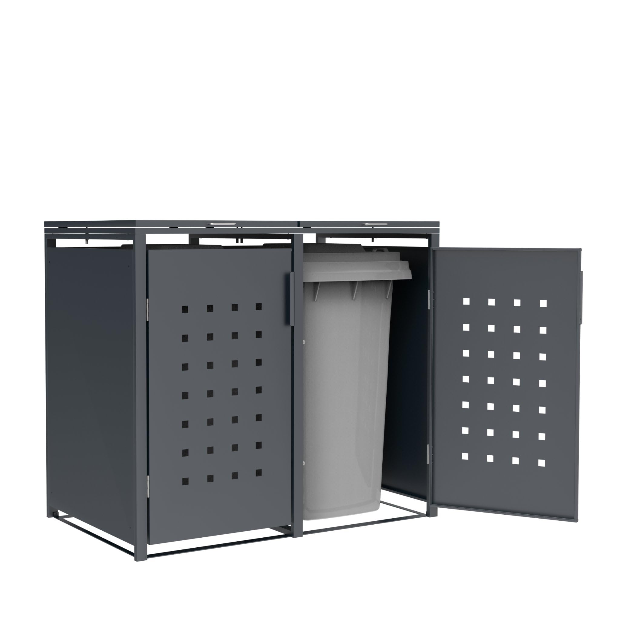 DEGAMO Mülltonnenbox 2-er Mülltonnenhaus Trier für 2X Tonnen 120 und 240 Liter, Stahl verzinkt, Farbe anthrazit