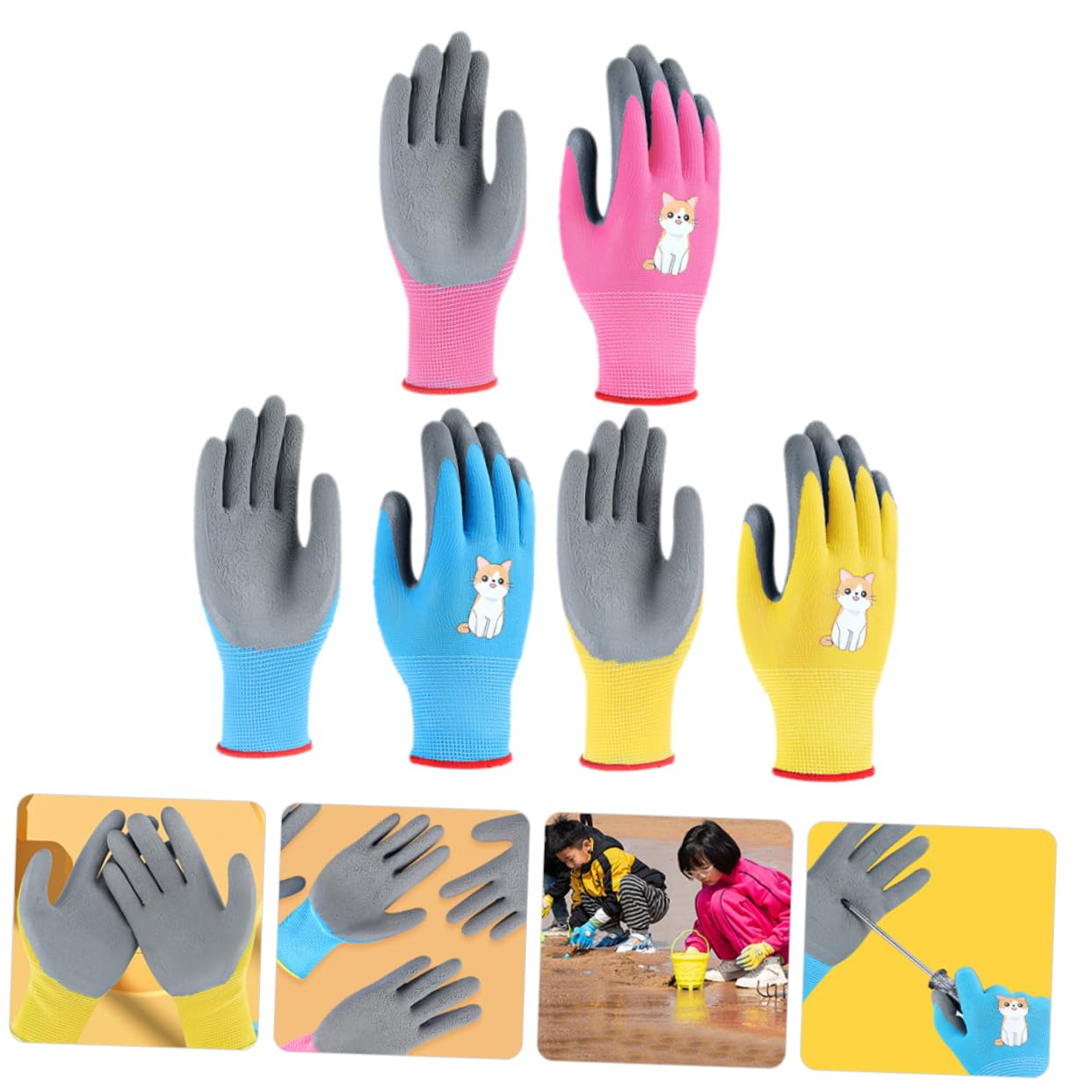 Gogogmee Kids Gardening Gloves 3 Pack Small Size Cut Resistant Durable Easy-on/off for Garden Household Use