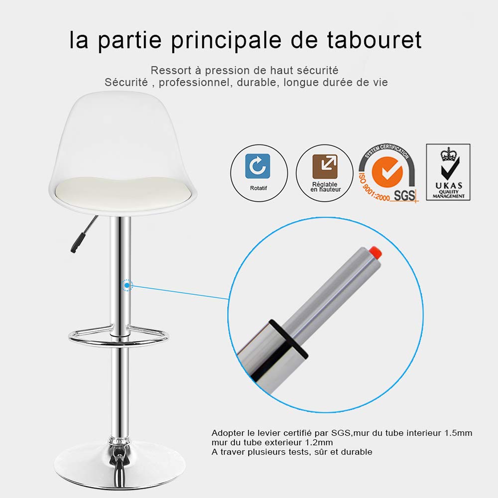 LANTUS Taburete En Polipiel 4X Taburetes Alto Cocina Regulable en Altura Taburetes de Bar con Respaldo Cuero Sintético+Plástico Sillas Altas Taburete Giratorio para Estudio, Trabajo, Oficina