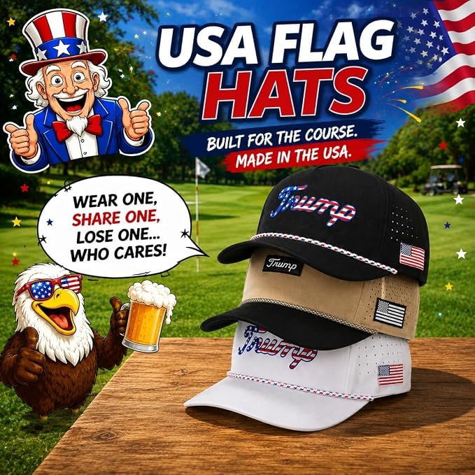 Image of Curves & Clubs Trump Golf Hats - One Size Adjustable Men's Hat - Breathable & Durable Trump Rope Hat - Perfect Golf Gift