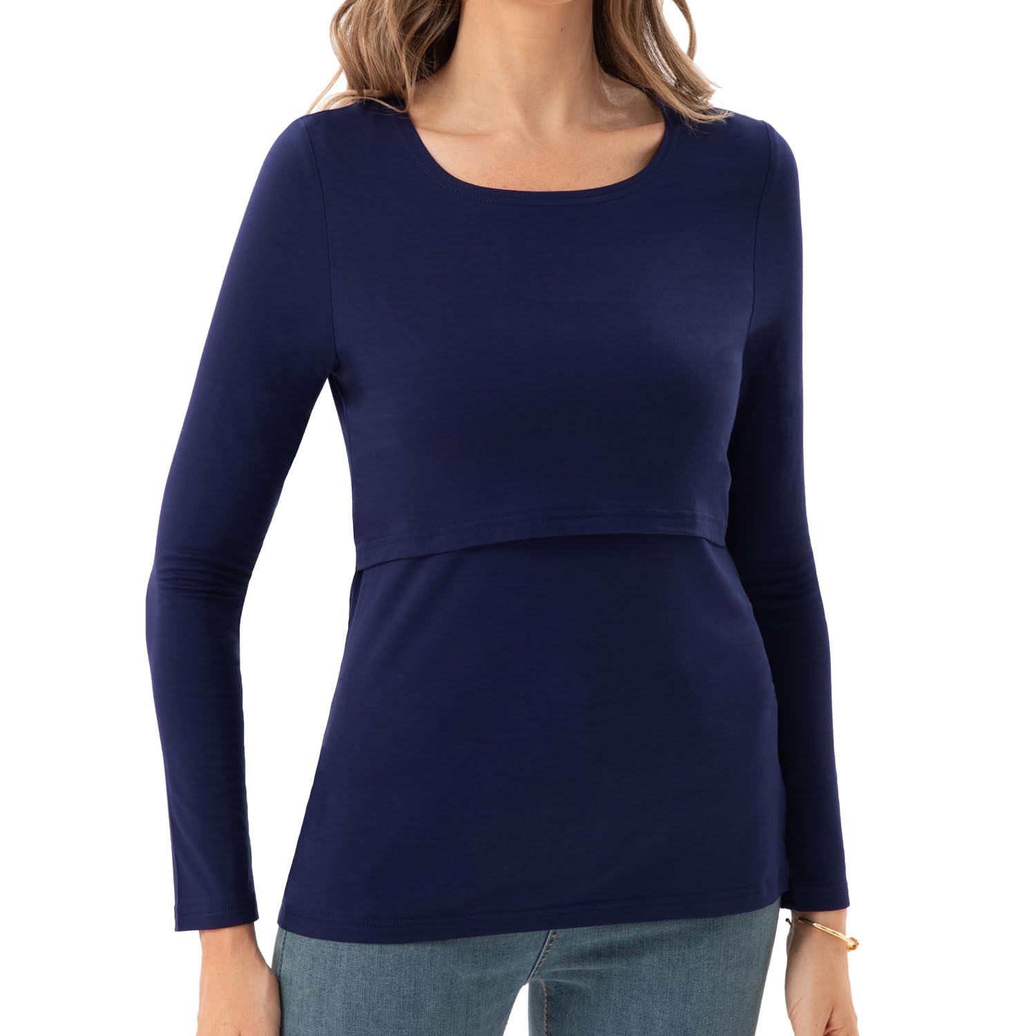 Bearsland Camicia da allattamento da donna, a maniche lunghe, girocollo, per allattamento