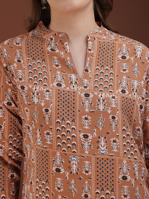 Image of Women's Cotton Printed Kurta Top | 3 /4 Sleeve Straight Kurti Casual Outings