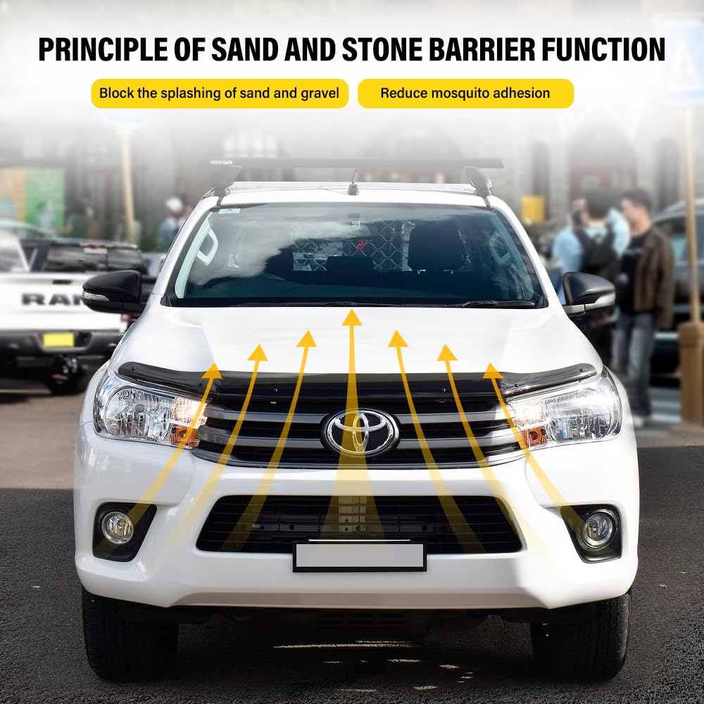Deflector de capó para Toyota Hilux 2016-2020, protector contra insectos y salpicaduras para Duty Comfort Executive Invincible Todas las cabinas, acrílico PMMA resistente a UV, negro brillante