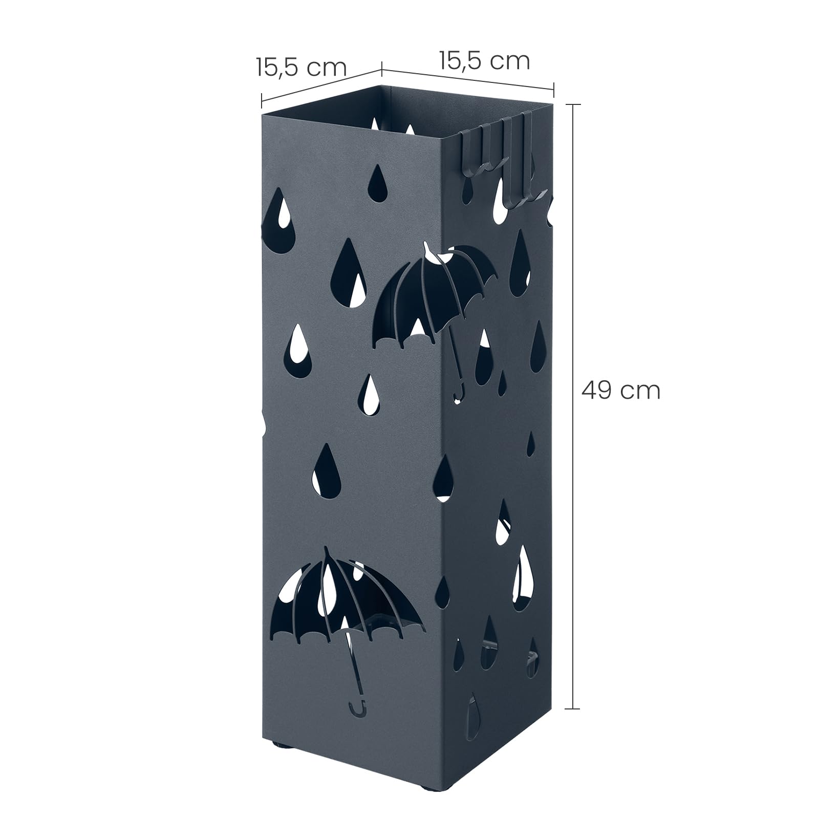 SONGMICS Porte-Parapluies Métal Noir – Réceptacle D’Eau Amovible – 4 Crochets – Motifs Ajourés – 28×12×41 Cm