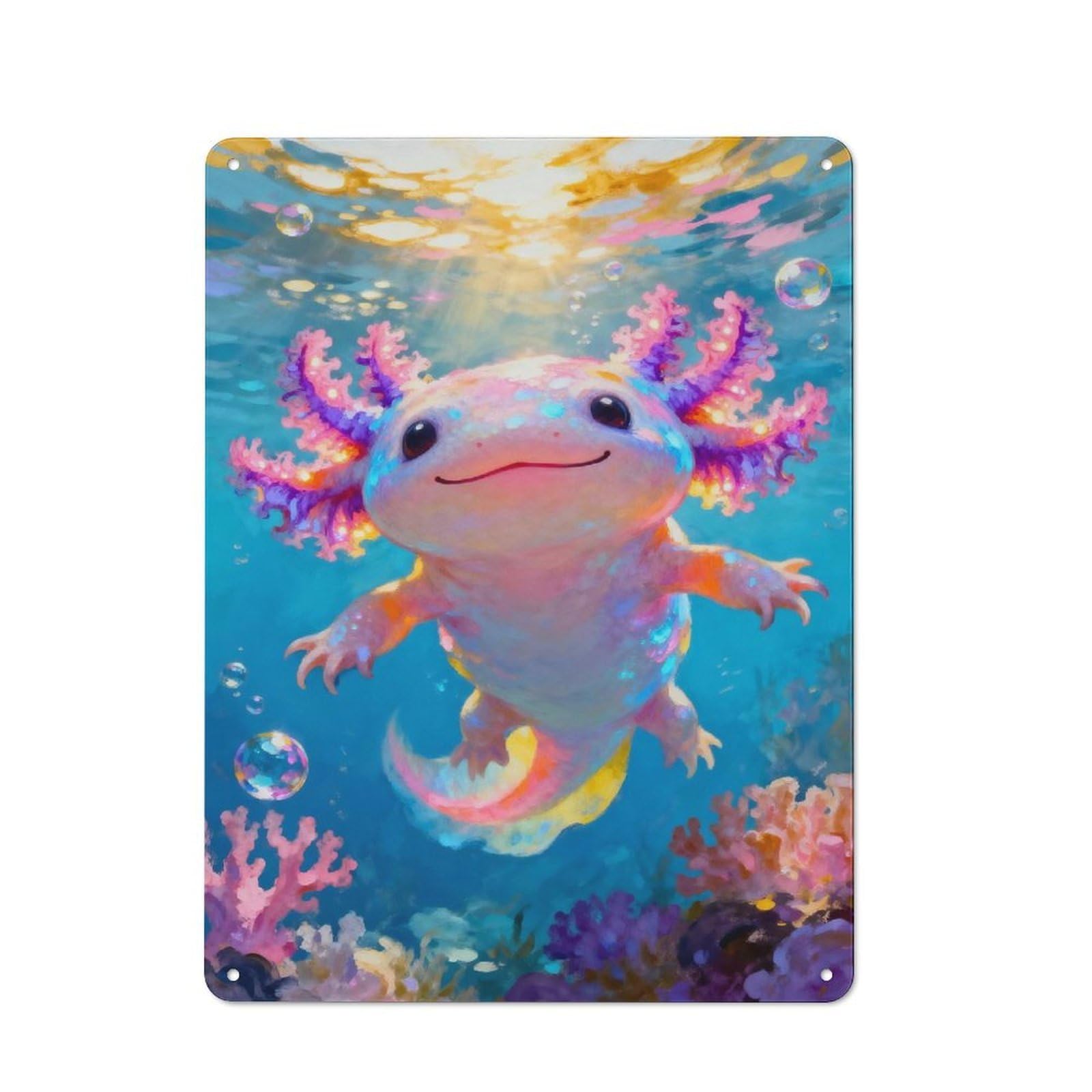 Cute Axolotl Underwater Retro Metal Sign 40x30cm, Distressed Look Retro Room Decor for Living Room, Hallway, Kitchen Or Cafe