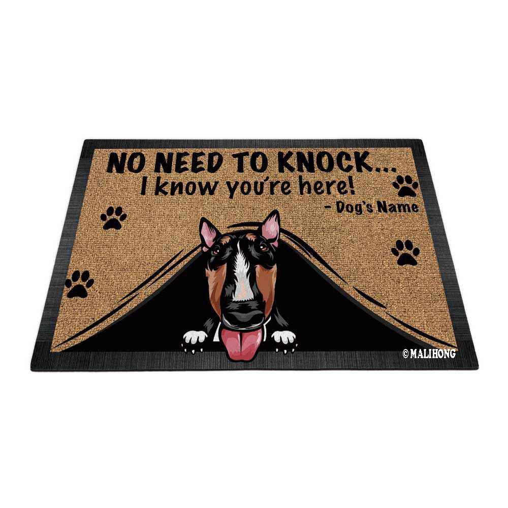 BAGEYOU Personalized Doormat Peeking Dog Bull Terrier No Need to Knock I Konw You're Here Floor Mat 35.4 x 23.6