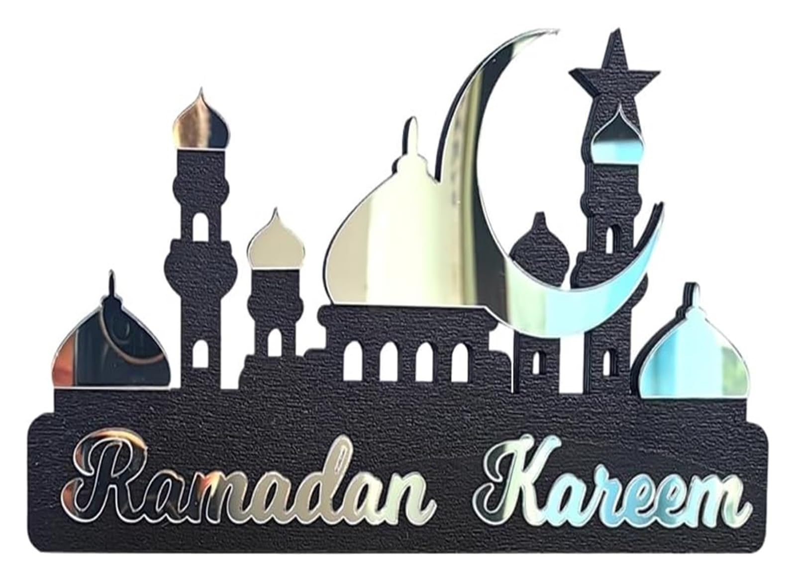 Ptrecniok Ramadan Decorations For Home Table， Ramadan Kareem Table Decoration Wooden Acrylic Eid Mubarak(Silver a,L)