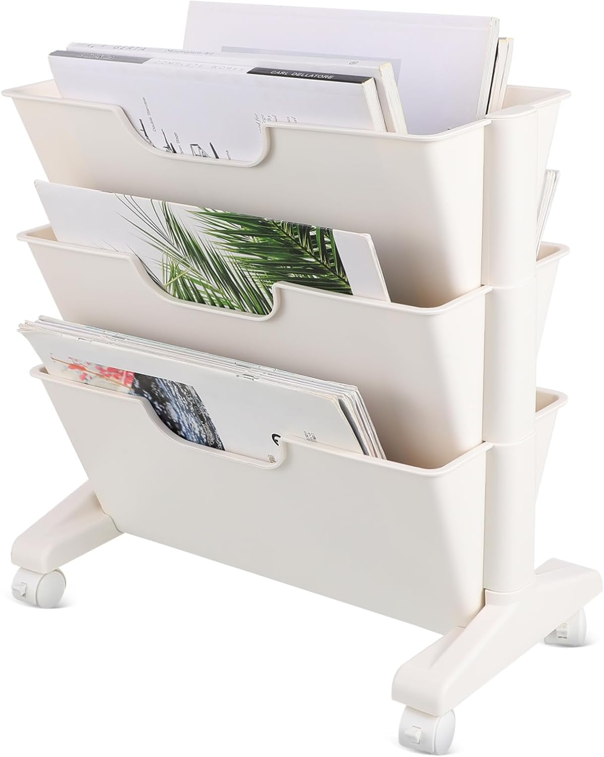 KICHOUSE Rolling Bookshelf Cart Lockable Wheels Storage Bookcase Wheels for Office Classroom Home