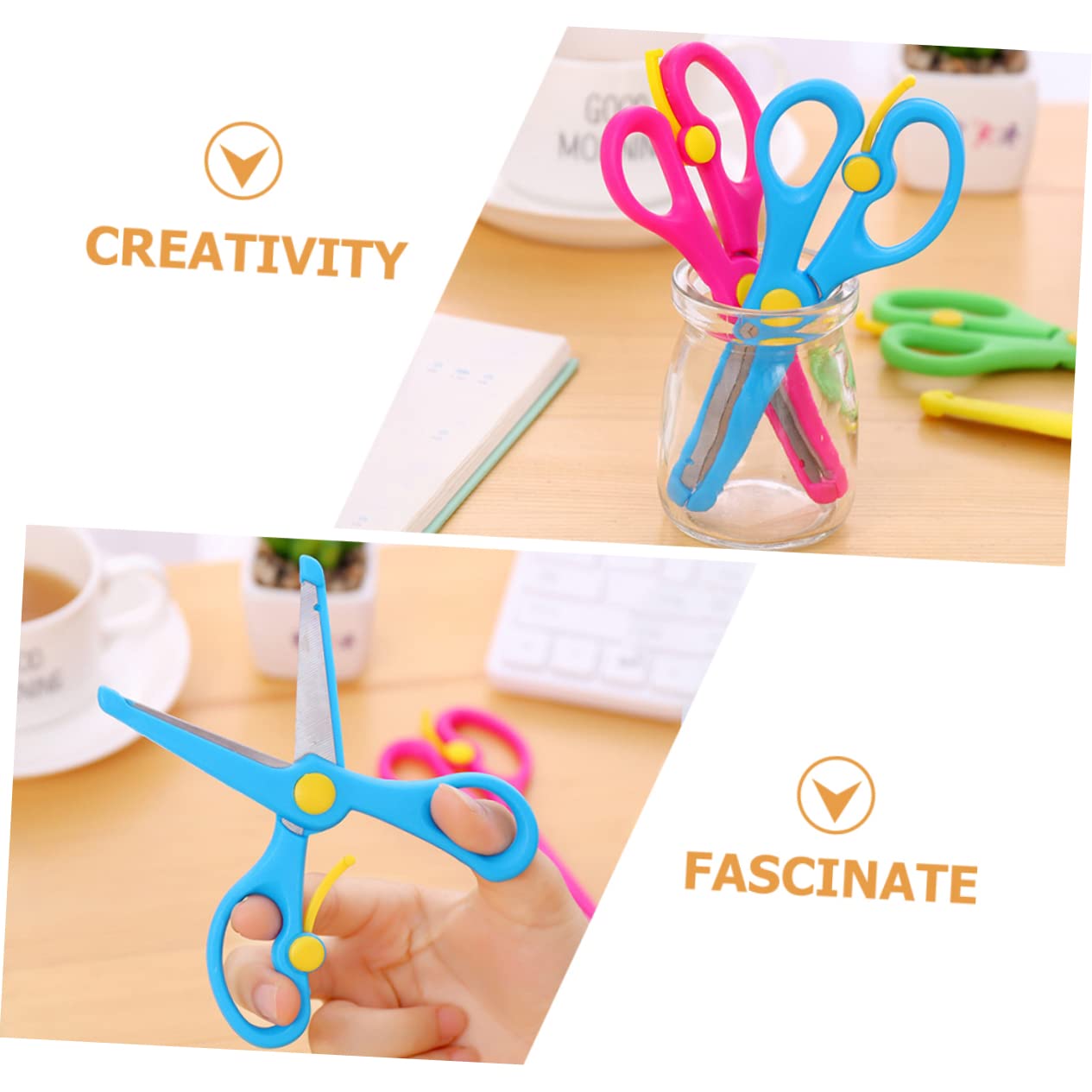 NUOBESTY 8 Tijeras para Manualidades para Niños Punta Roma, Resistentes Fatiga, Fáciles de Llevar, Hechas de Plástico y Acero Inoxidable para Cortar Tarjetas de Navidad