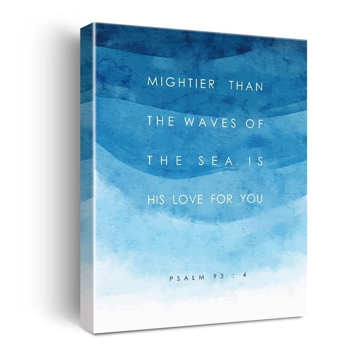 HGETJOHXEM Christian Home Decor Psalm 93:4 Canvas Print Mightier Than the Waves Blue Nautical Wall-Art for Office(Framed,12x18inch(30x45cm))