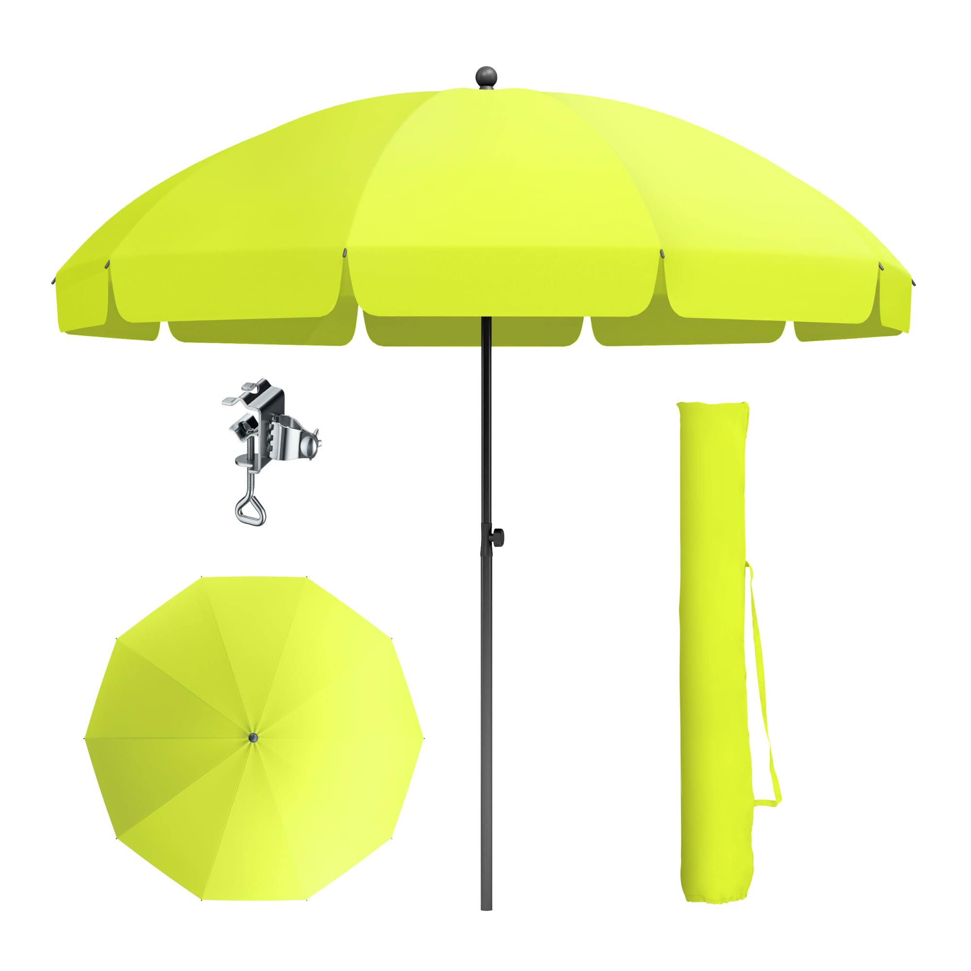 PHI VILLA Ø175-220 cm, ombrellone regolabile in altezza con custodia e morsetto, ombrellone da spiaggia, pieghevole, antivento, stabile da portare con sé, protezione UV50+, per balcone, spiaggia