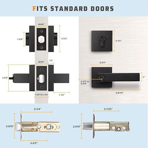 Miniatura 5 de KNOBWELL - Paquete de 2 picaportes resistentes y cerradura de seguridad de doble llave para puertas de entrada reversibles, que abren tanto del lado