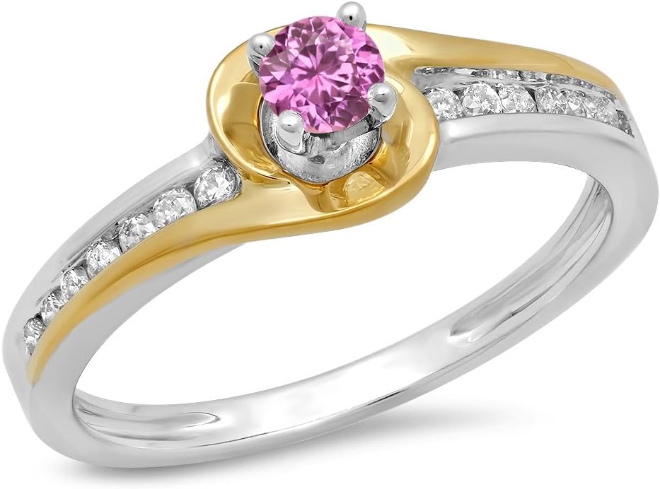 Dazzlingrock Collection Two Tone 14K Solid Gold Round Cut Pink Sapphire & White Diamond Womens Twisted Bridal Engagement Ring
