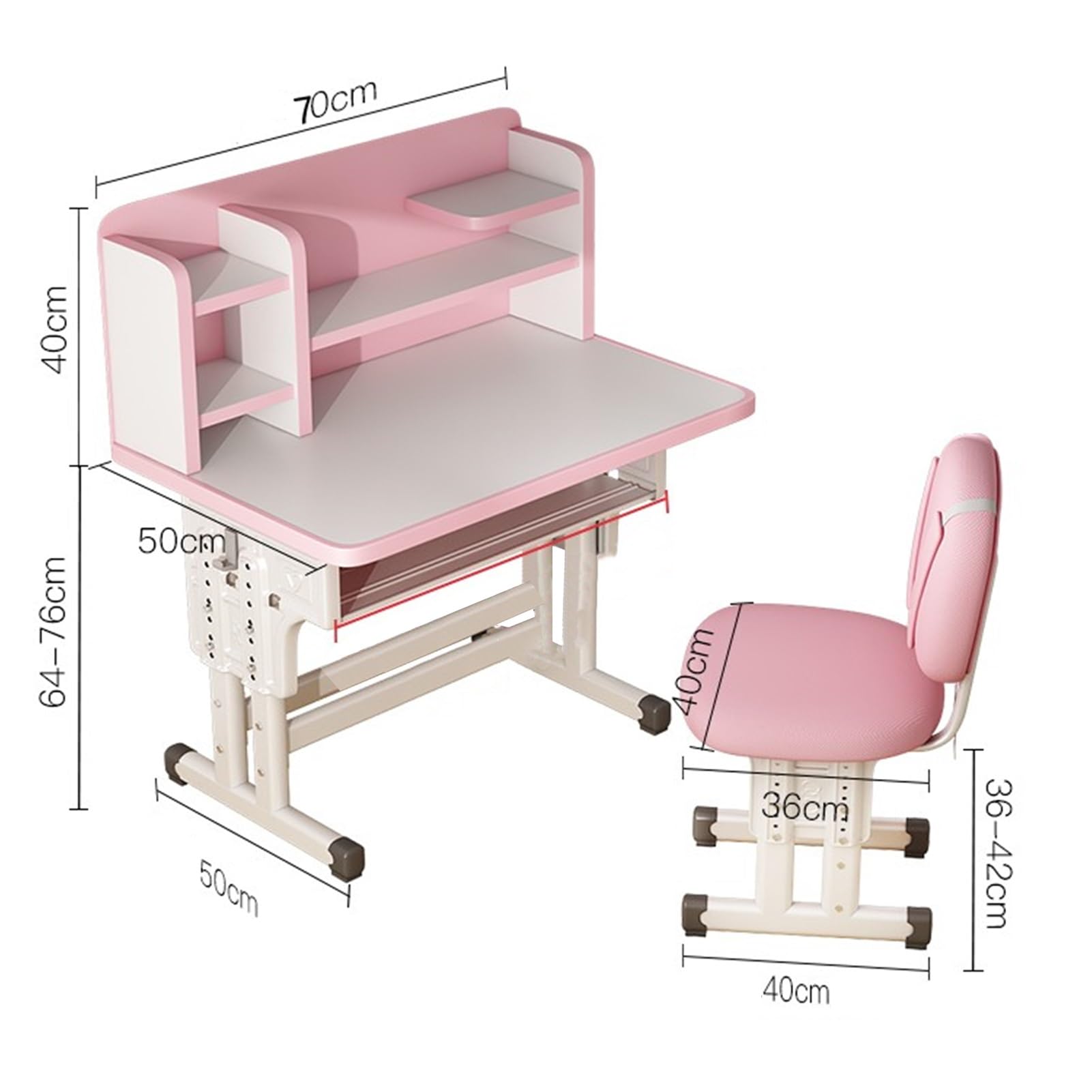 Schreibtisch- Und Stuhl-Set Kinder-Arbeitstisch Höhenverstellbarer Schreibtisch Kinder-Arbeitszimmer Mit Großer Schublade Integriertem Bücherregal (Color : C, S : 70 * 50CM)
