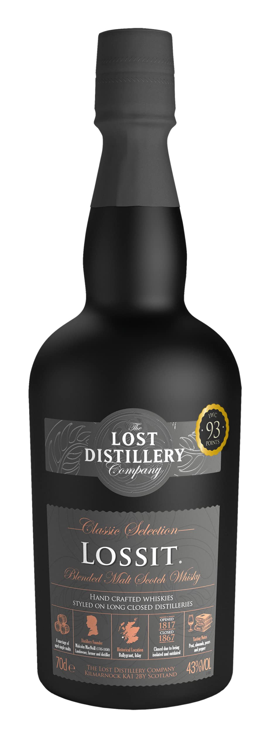 Lossit Classic Selection from The Lost Distillery Company. 700ml, 43% Abv, Non Chill Filtered, Peated Islay Style.