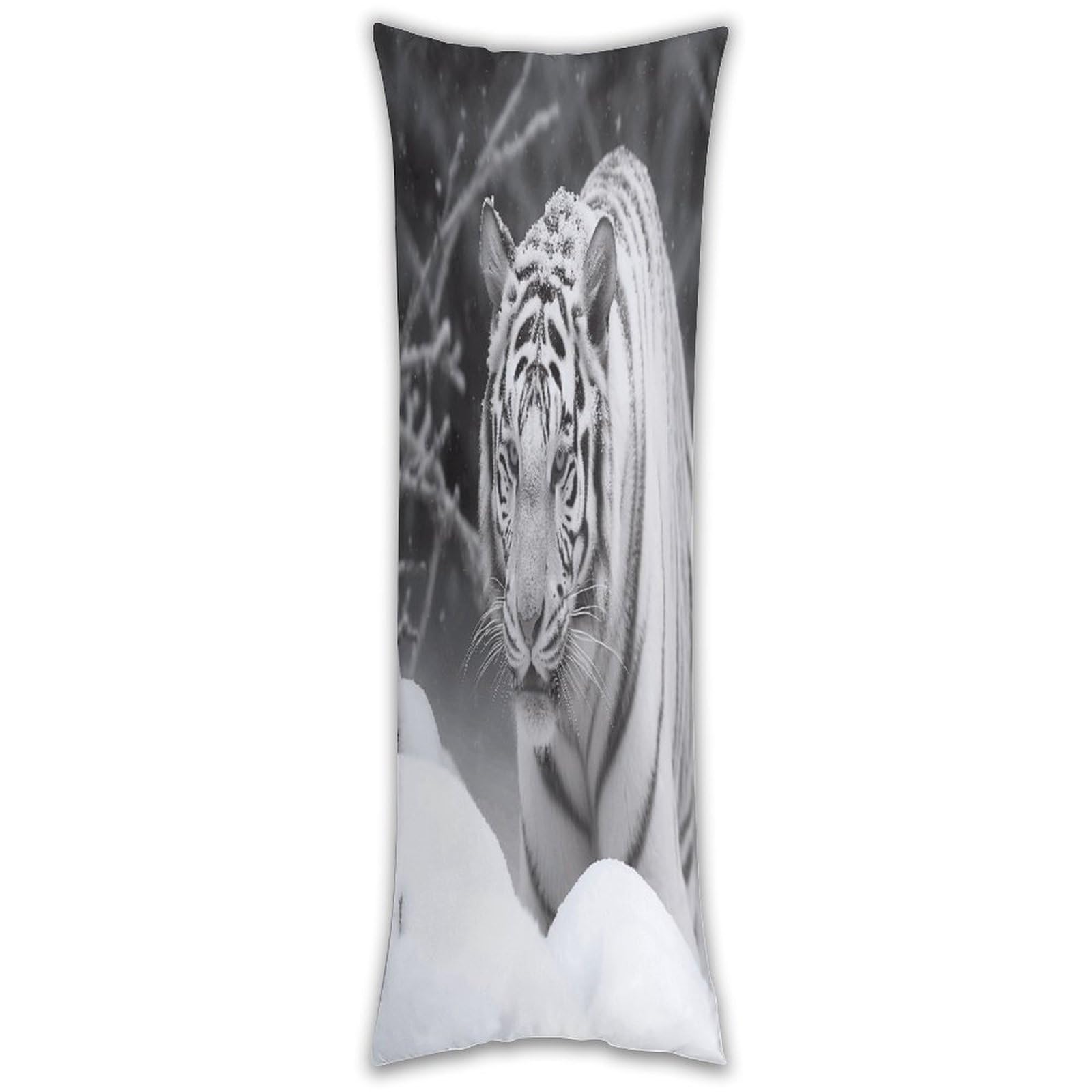White Tiger in The Snow Pillow Cases Breathable Vertical Long Pillowcase Body Pillowcase with Hidden Zipper Closure Soft and Cozy Pillow Cover 20x54 Inches for Bedroom Couch