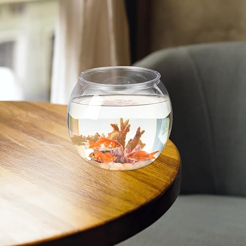 Miniatura 7 de Mipcase Cuenco de pescado de plástico, tanque redondo de peces de colores, pequeño tazón de pescado Betta transparente, cuenco de peces de