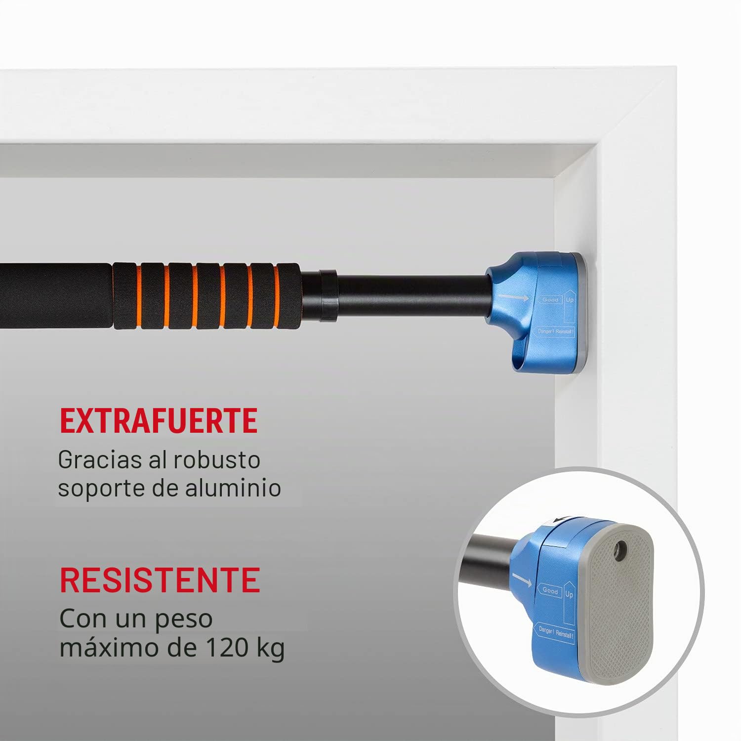 Barra de dominadas telescópica, para Pared, Anchura 78-110 cm, Protección anticaída, Gomas Laterales, Almohadillas de Espuma, Sin Marcas después del Uso