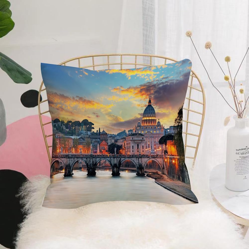 Hyosxw Italy, Vatican Rome Evening View Famous Basi - A9 Cushion Cover,Throw Pillow Case Home Decorative For Living Room Bedroom Sofa Chair 18X18 Inch,Italy, Vatican Rome Evening View Famous Basilica Re Stitch,Pillowcase 45X45cm