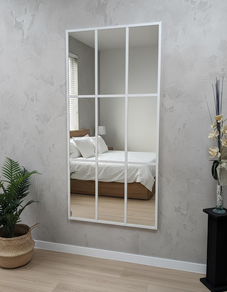 THEROSE Specchio industriale a finestra, cornice in alluminio, specchio a finestra, 160 x 80 cm, da parete, camerino (bianco)