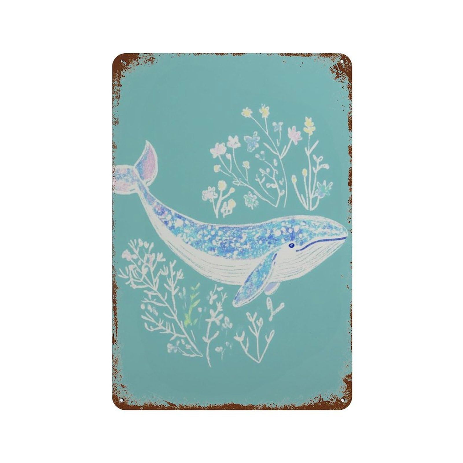 xiaoxiaoshen Blue Whale Ocean Coastal Marine Life Nautical Sea Animal Wall Decor Art Metal Tin Poster Modern Home Decor Art Home Bar Shop Decorations Vintage Sign 30x20cm