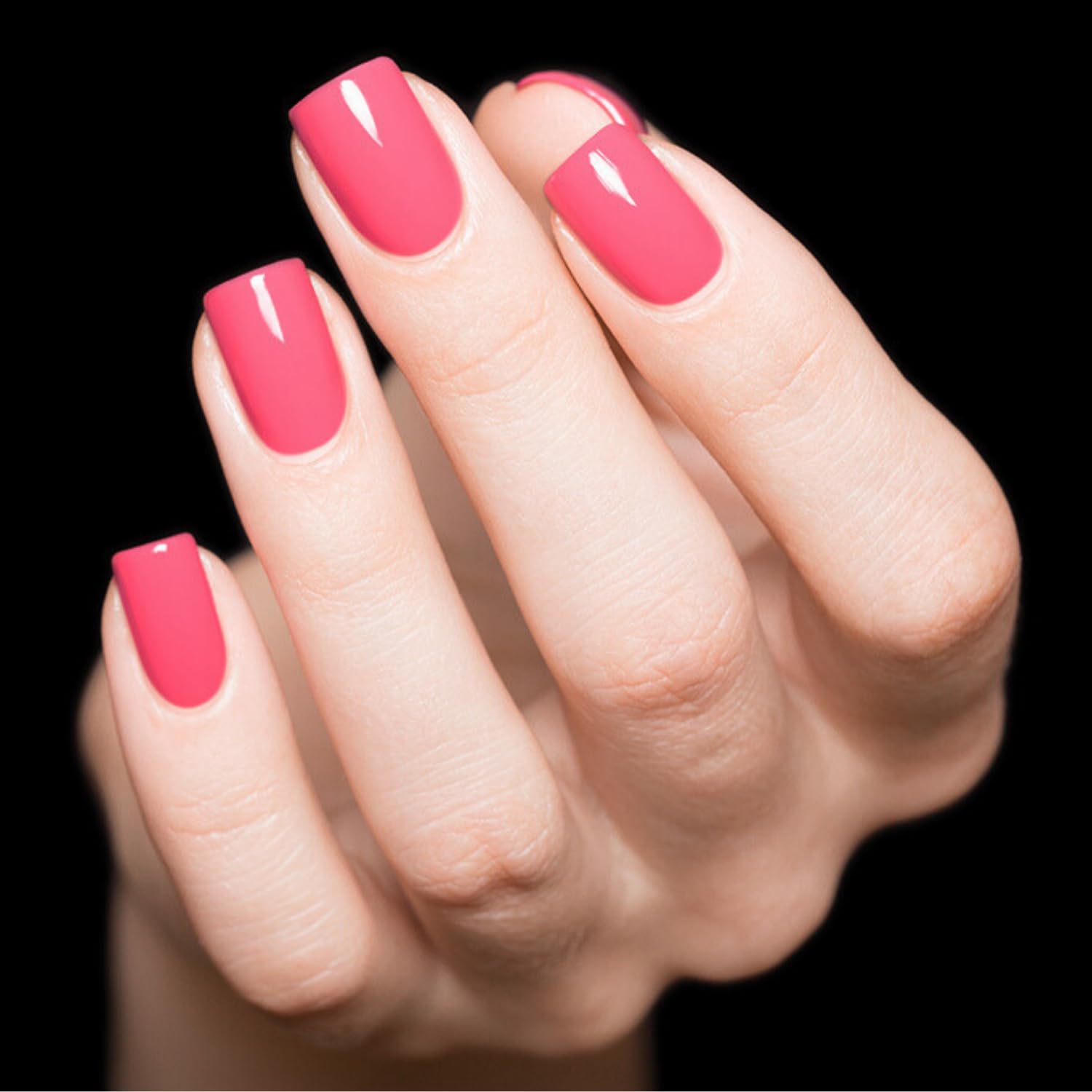 Press on Nails, short square False Nails Pink, Glossy Pure Color French Tip Fake Nails - Image 2