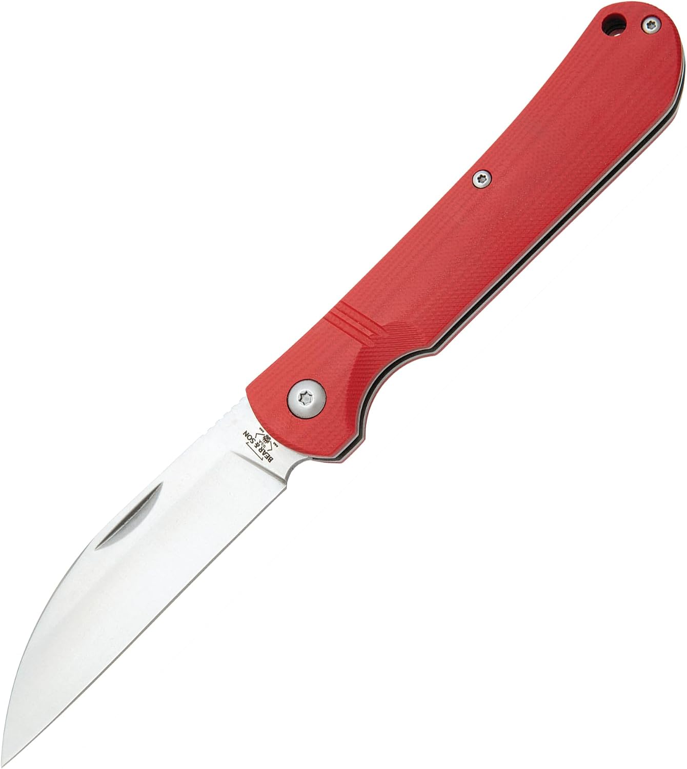 BEAR & SON 4.5” Red G10 Wharncliffe Slip Joint Folding Pocket Knife, 3.25” D2 Tool Steel Blade, Nail Nick Opener, Tip-Up Pocket Clip, Lightweight Manual EDC Utility Knife for Everyday Carry, USA Made