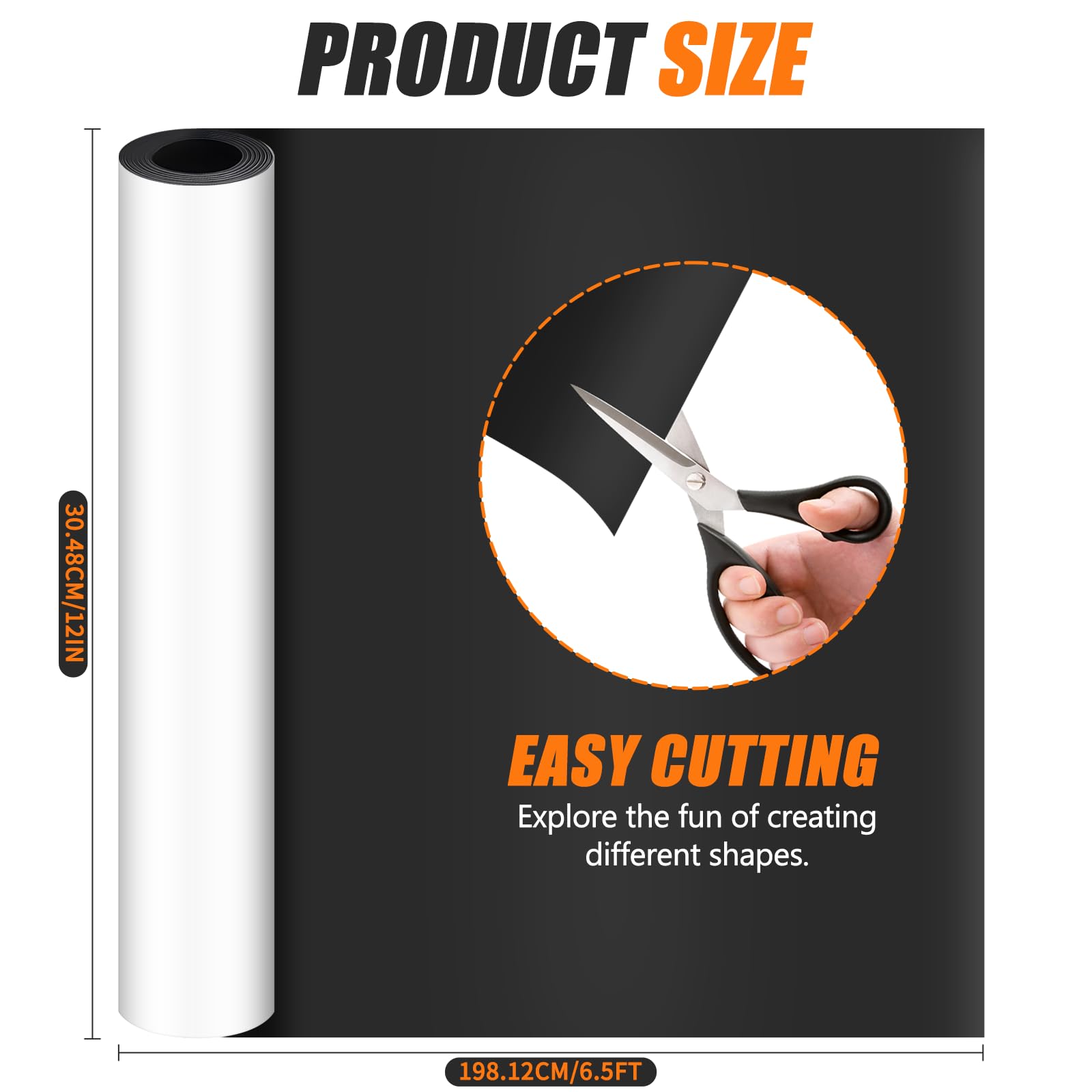 FUYITE 12 Inch x 6.5 ft Magnetic Sheet Roll, 0.75mm Thickness Blank White Surface Magnet Sheets with Adhesive, Flexible Magnetic Roll-Sign Sheet Safe for Vehicles DIY Craft Projects