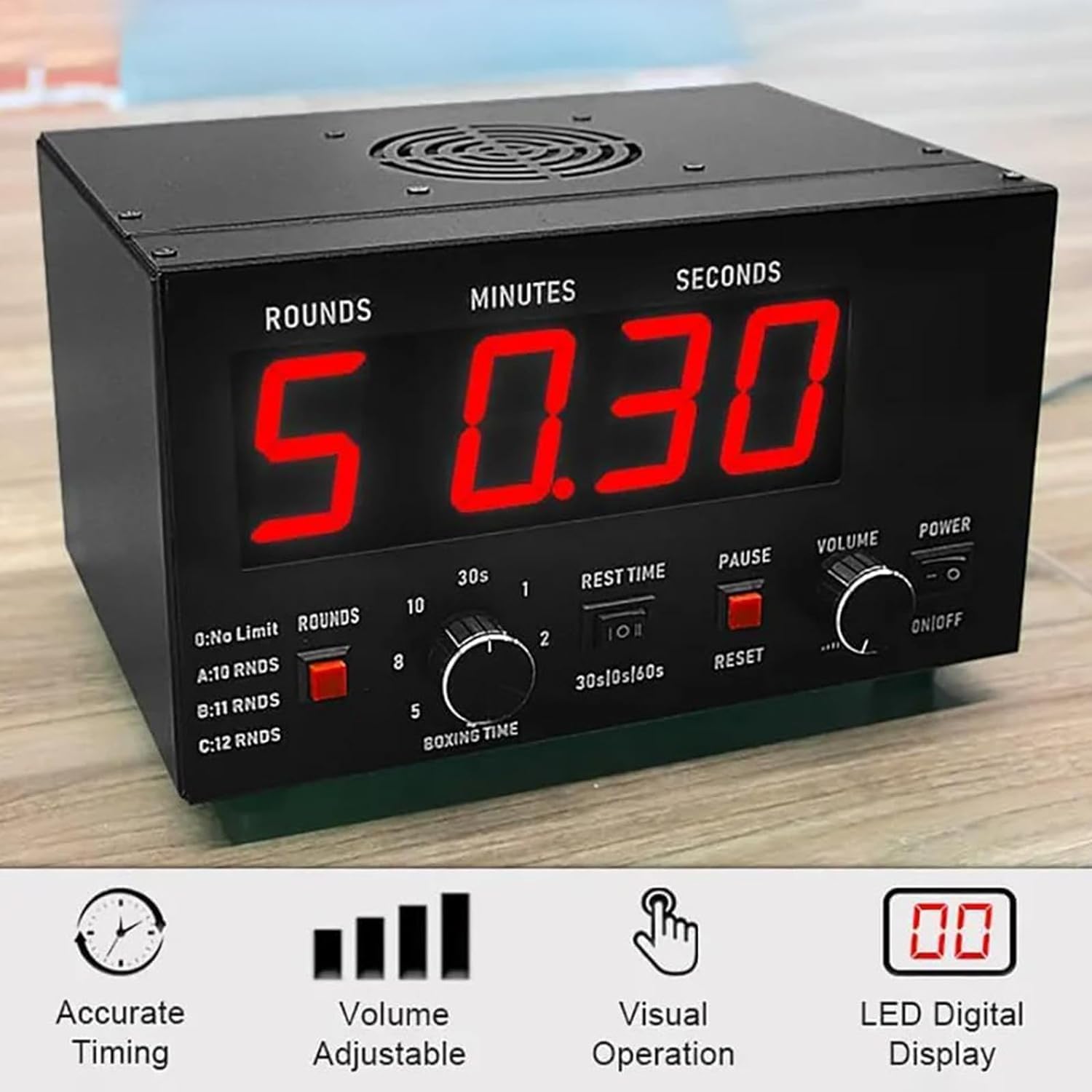 Timer digitale da boxe, timer a intervalli portatile con segnale acustico e display a LED ad alta luminosità, per Muay Thai, MMA, kickboxing e allenamenti