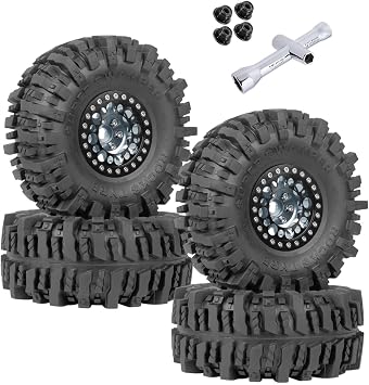 RC 1.9 Beadlock Wheels and Tires for 1/10 Axial SCX10 SCX10 II 90046 SCX10 III AXI03007 TRX4 RC Crawler Aluminum 1.9 Beadlock Wheel Rims and Tires Titanium