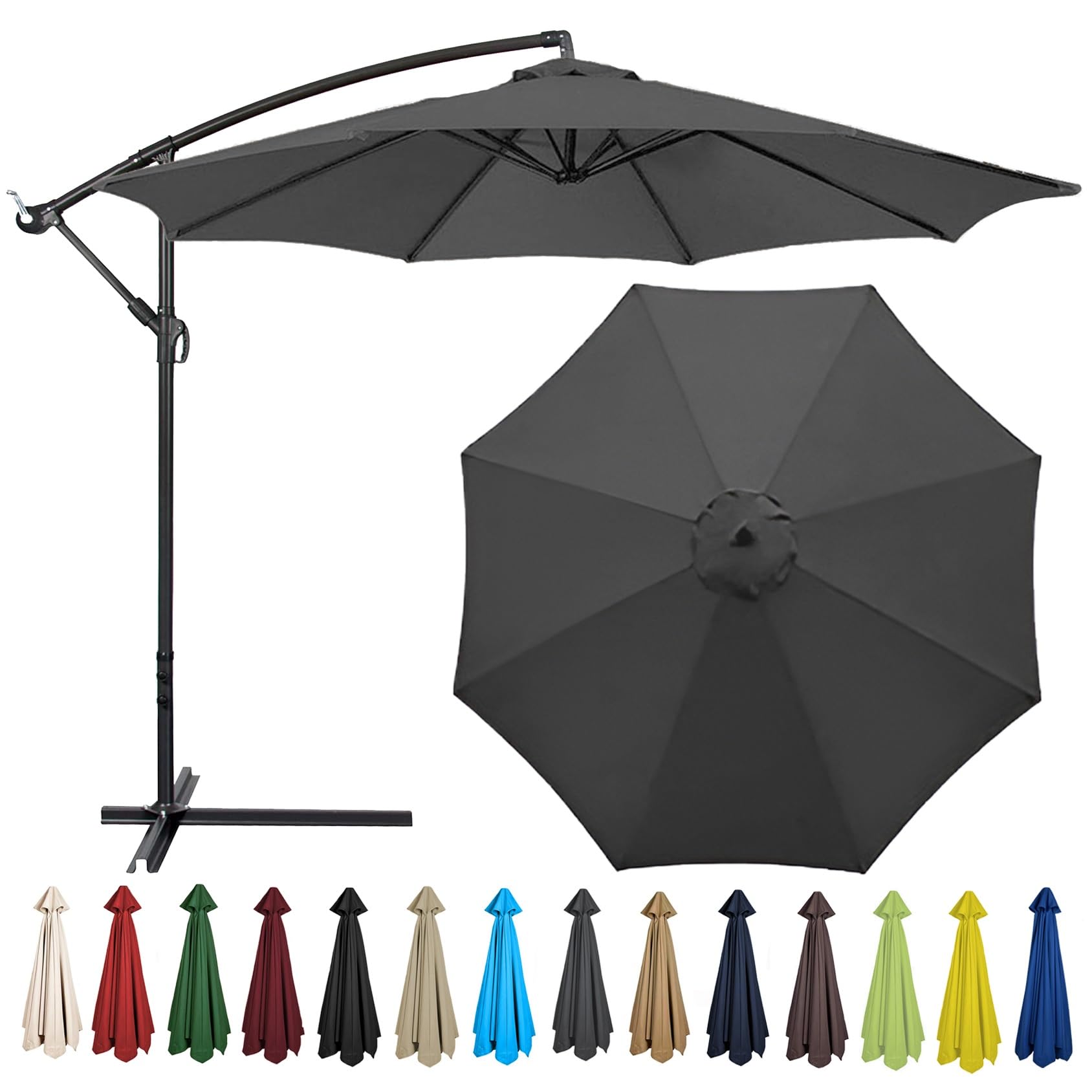 Cmjymx Grey Replacement Parasol Canopy 200Cm 2.7M 300Cm + 6 Arms/8 Arms Replacement Parasol Fabric Cover For Garden Umbrella Waterproof Anti-Ultraviolet Replacement Umbrella Cloth(Color:gray,Size:8 Ribs-3M(9.8Ft)