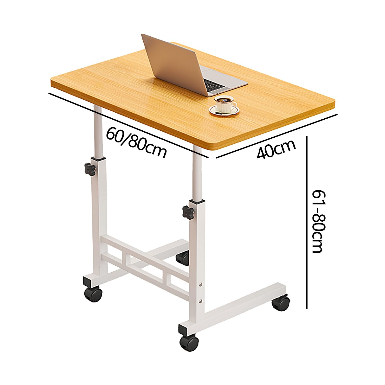 Petite Table d Appoint sur roulettes Réglable en Hauteur Tables de Lit D'aide À L'autonomie Cadre en Acier au Carbone Table de Lit Roulante for Maison, Bureau(Yellow,60 * 40 * 61-80cm)