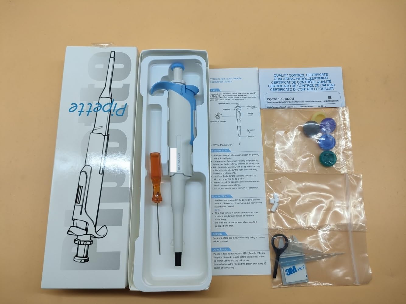 Micropipeta, Pipeta mecánica totalmente autoclavable, cuerpo ultraligero, ventana digital, micropipeta ajustable de un solo canal(0.5-5ml)