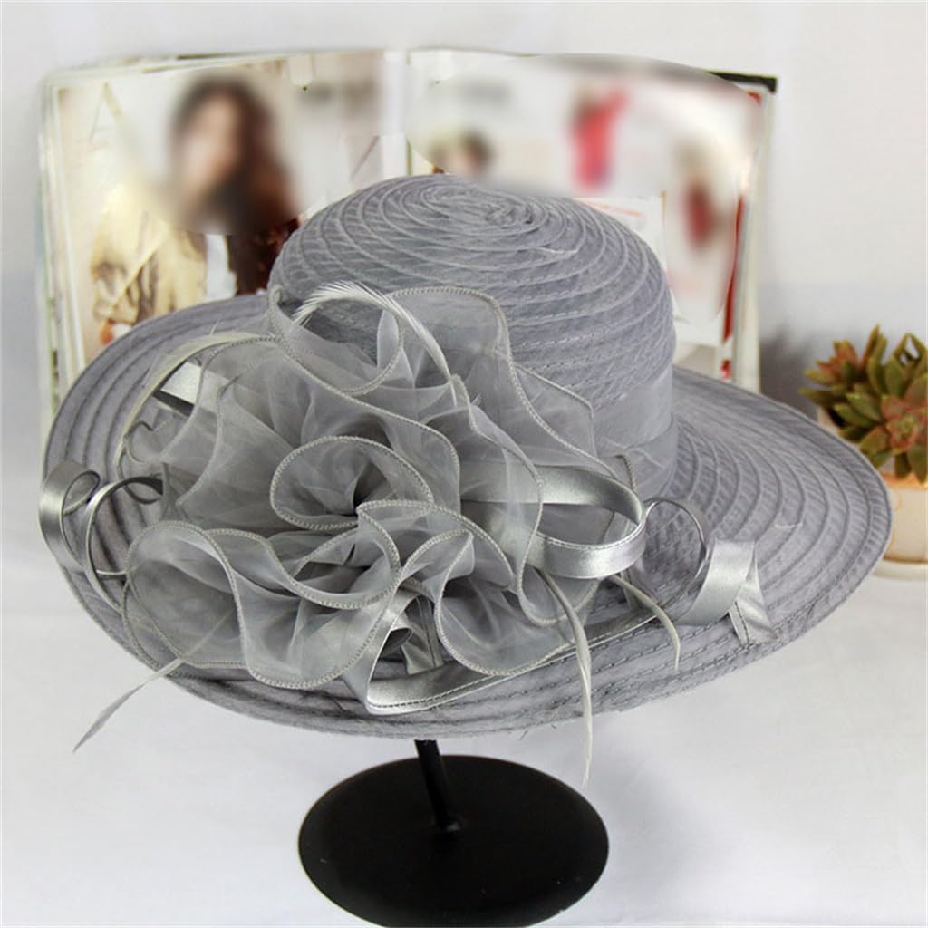 Organza Flower Wedding Cap Round Top Large Brim Hat Fashion Hat Female
