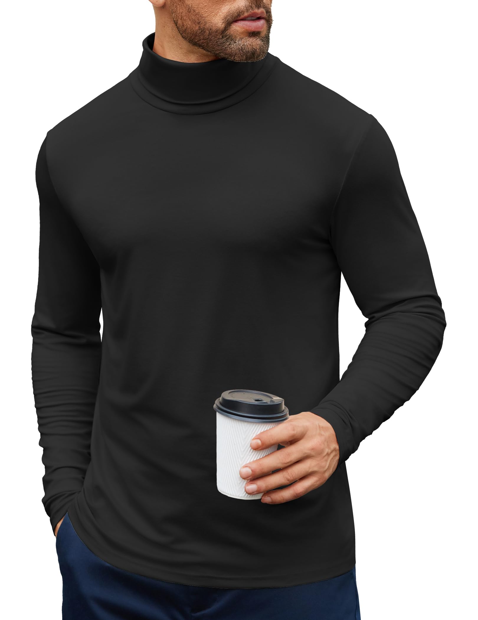COOFANDY Maglia a maniche lunghe da uomo a collo alto, a maniche lunghe
